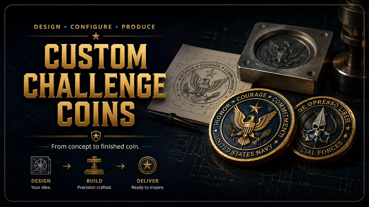 Custom Challenge Coins design, die, and finished coin workflow