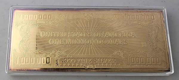 4oz BAR .999 FINE SILVER, 24K GOLD PLATED - Image 2