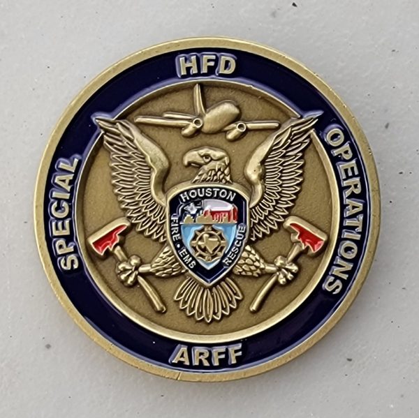 HOUSTON AIRCRAFT RESCUE FIRE FIGHTER - DARK BLUE - Challenge Coin - Image 2