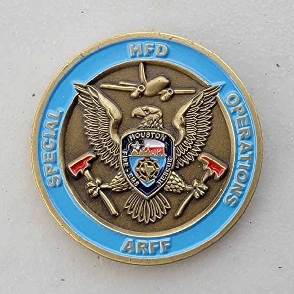 HOUSTON AIRCRAFT RESCUE FIRE FIGHTER - LIGHT BLUE - Challenge Coin - Image 2