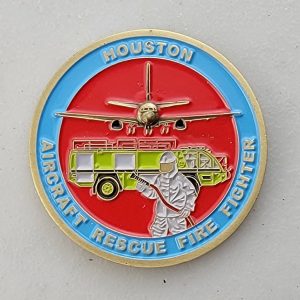 HOUSTON AIRCRAFT RESCUE FIRE FIGHTER - LIGHT BLUE - Challenge Coin