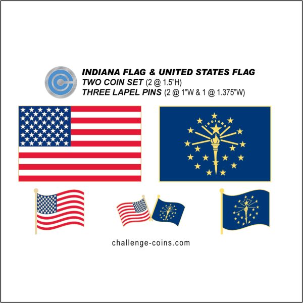 INDIANA - Challenge Coins & Lapel Pins Set