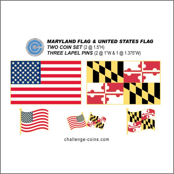 MARYLAND - Challenge Coins & Lapel Pins Set