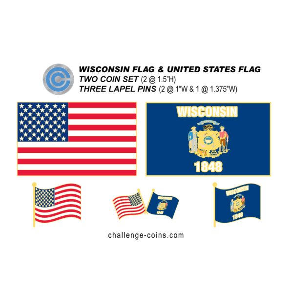 WISCONSIN - Challenge Coins & Lapel Pins Set
